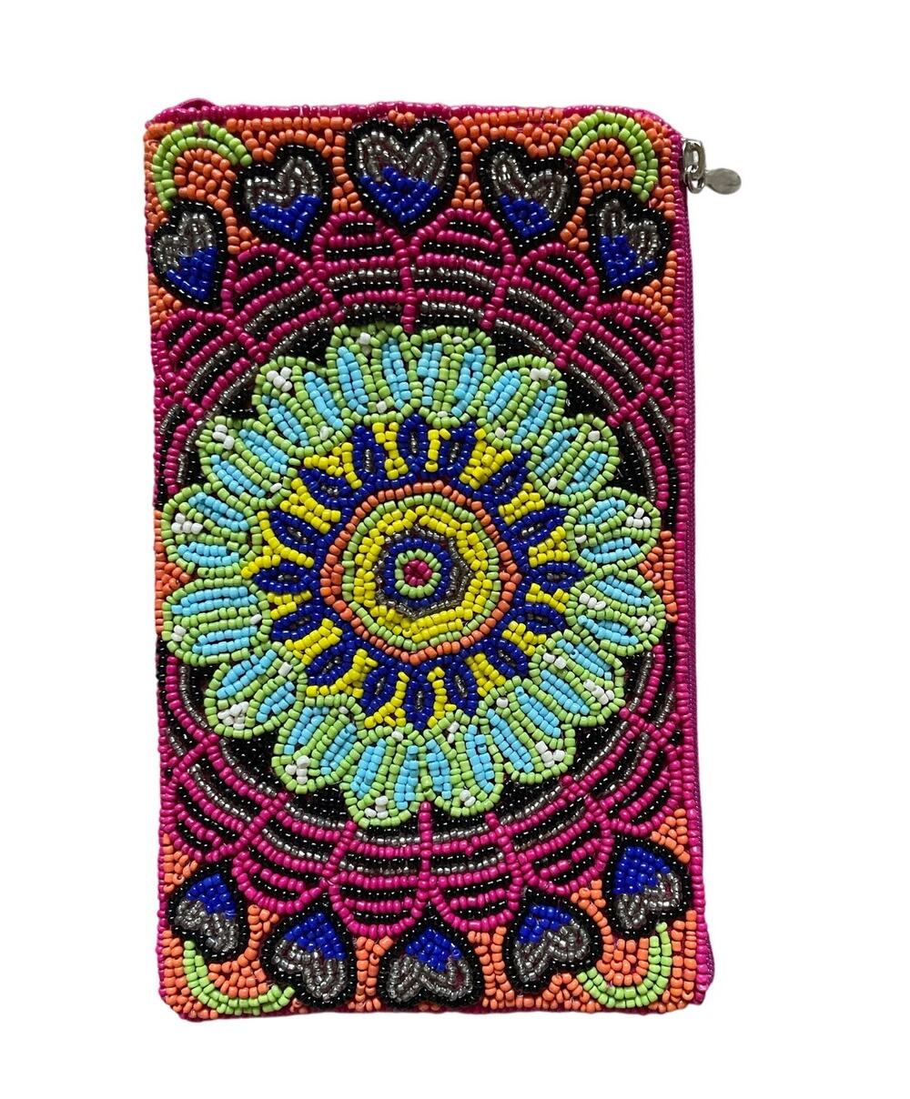 Beaded Clutch 7 x 4.5 in Side Zipper Pocket Festive Bamboo trading Co Festive